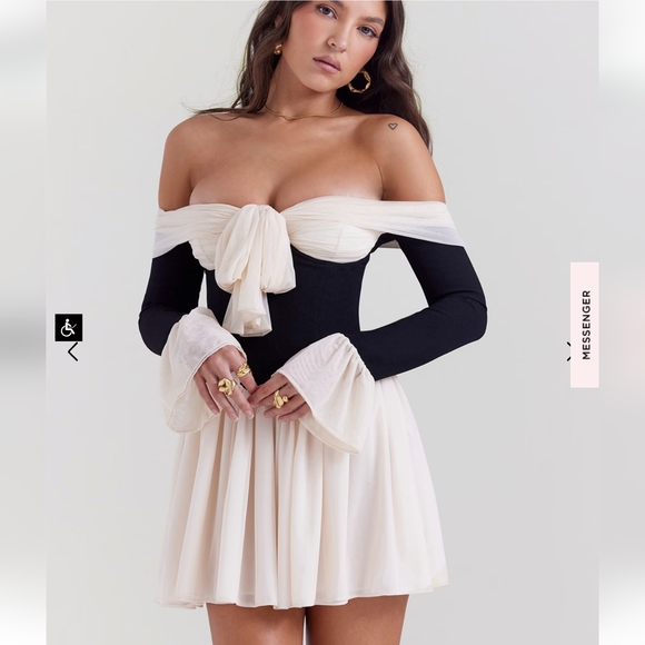 **1 Large Left!**House of CB Alana Black & Cream Off Shoulder Dress - Picture 6 of 15